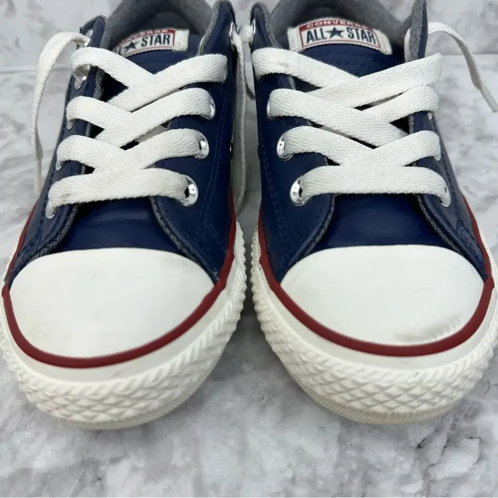 CONVERSE   All Star Chuck Taylors, Navy Blue Leather Youth Sneaker Size 1